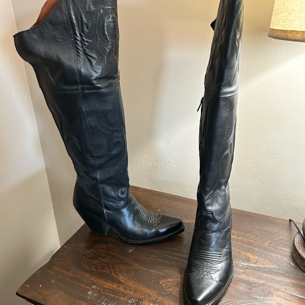 Dan Post “Jillted” Black Leather Knee-High Boots - Picture 11 of 12